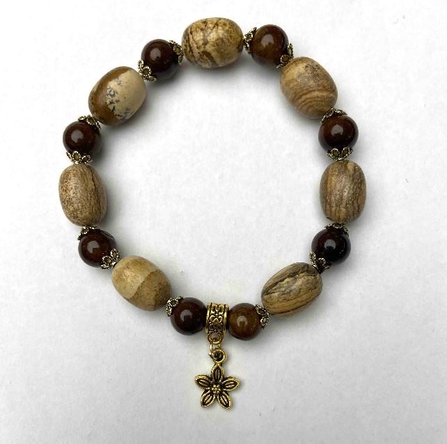 Bracelet with Landscape Jasper barrel beads, 10×14 mm; Tiger's Eye bead, 8.5 mm; length 18 cm; stretch