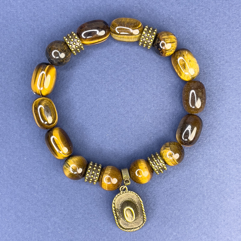 Tiger's Eye Bracelet - Barrel Beads, 10x14 mm diameter ±, Smooth Round Beads, 10 mm diameter ±, Length 18 cm ±, Stretch