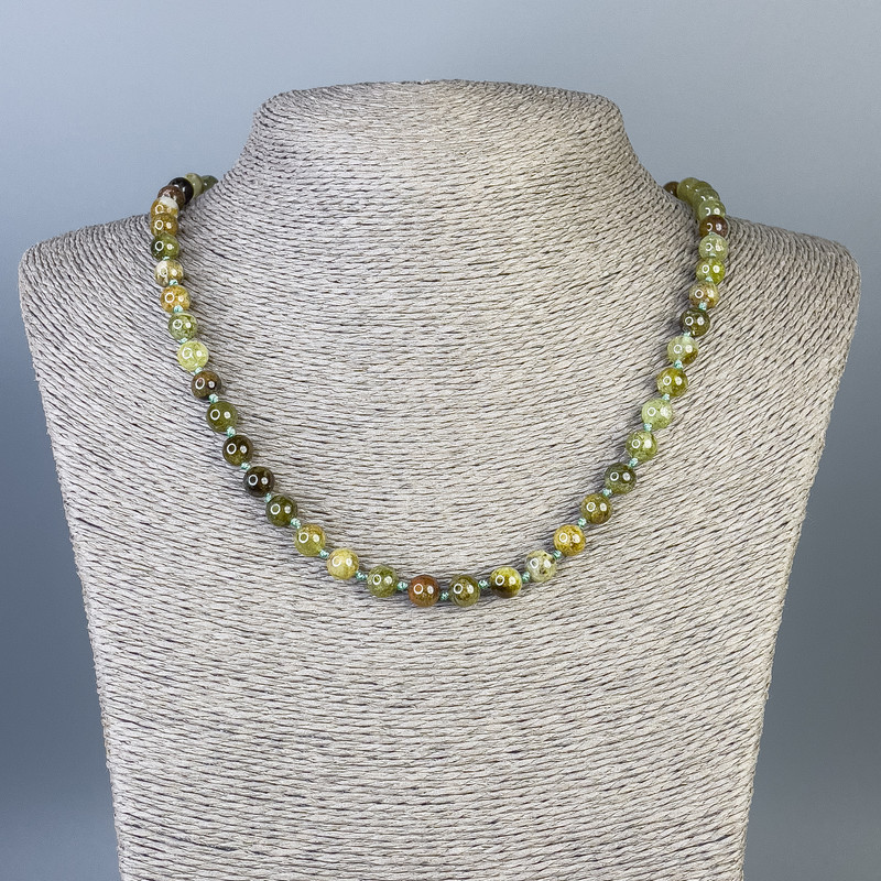 Grossular Necklace (Green Garnet) Smooth Bead 7 mm, 50 cm Length