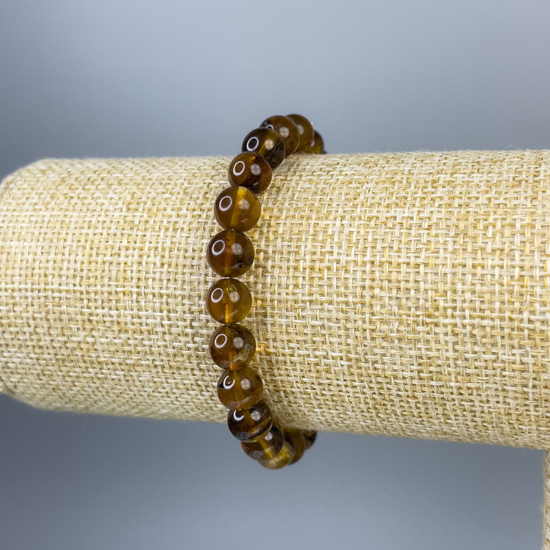Amber bracelet with smooth beads, 6 mm, length 18 cm, stretch