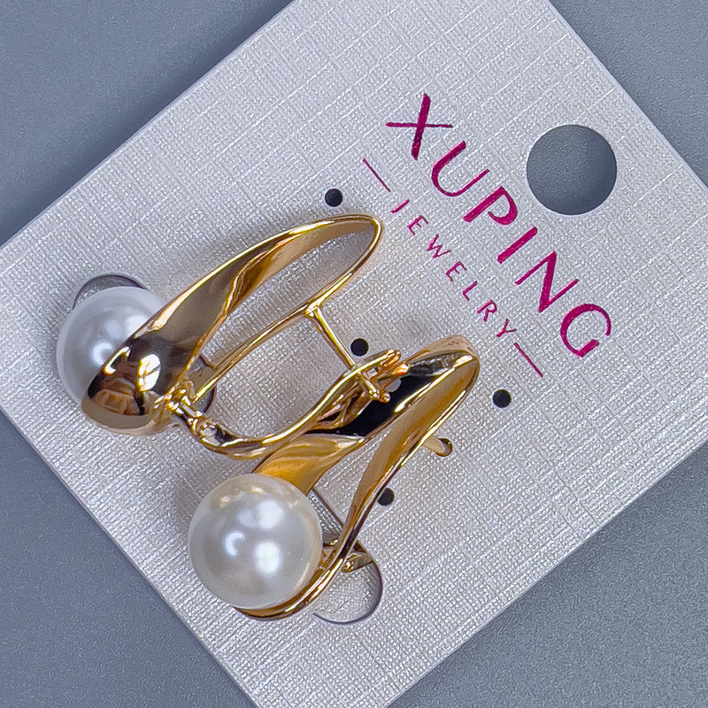 Earrings Xuping 18k Gold Plating with Mallorca Pearl, 10 mm diameter, 27 mm length