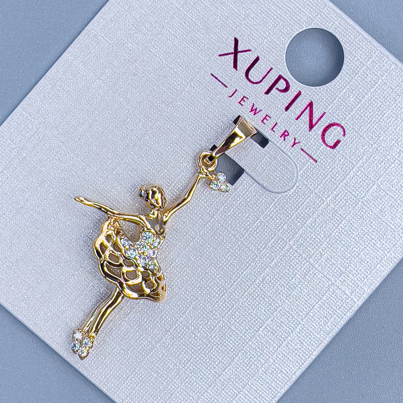 Xuping Pendant 'Girl' with White Crystals, 15mm Diameter, 34mm Length, 18K Gold Plating