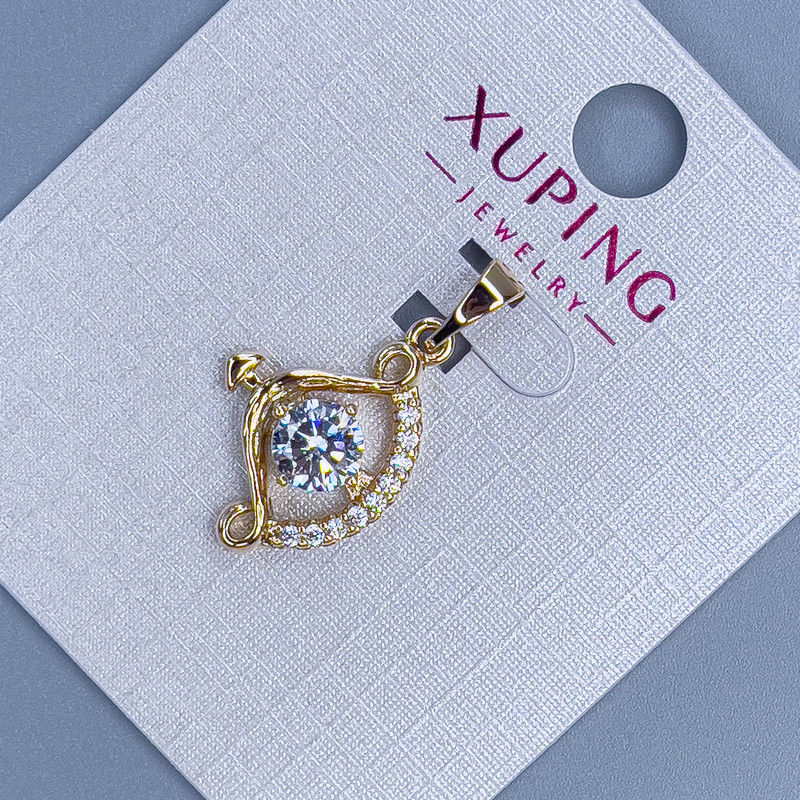 Pendant Xuping "Bow" with white crystals, diameter 14mm +/-; length 23mm +/-; 18K gold plating