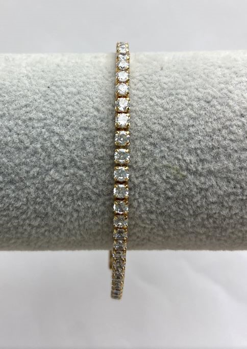 Xuping bracelet with white stones, 3 mm thick, 20 cm long, gold-plated