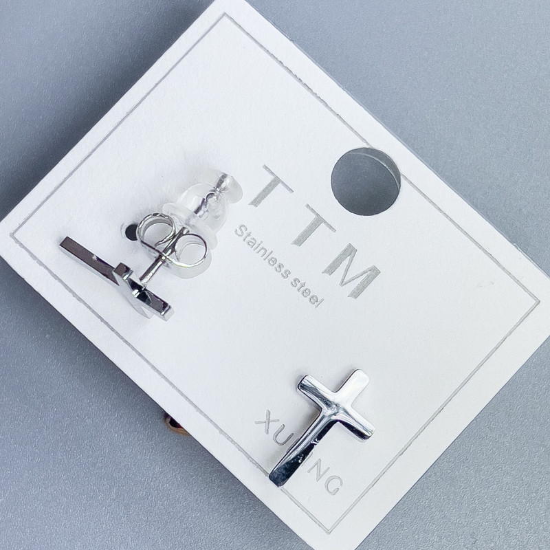 Xuping Cross Rhodium-Plated Stud Earrings 12x7 mm