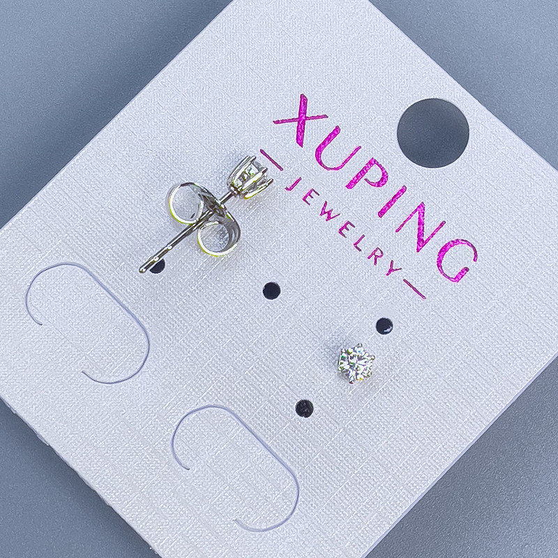 Xuping stud earrings with white stone, 3 mm, rhodium-plated