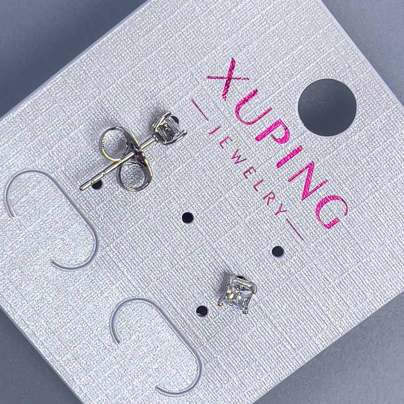 Xuping Rhodium-Plated Stud Earrings with White Stone, 3 mm ±