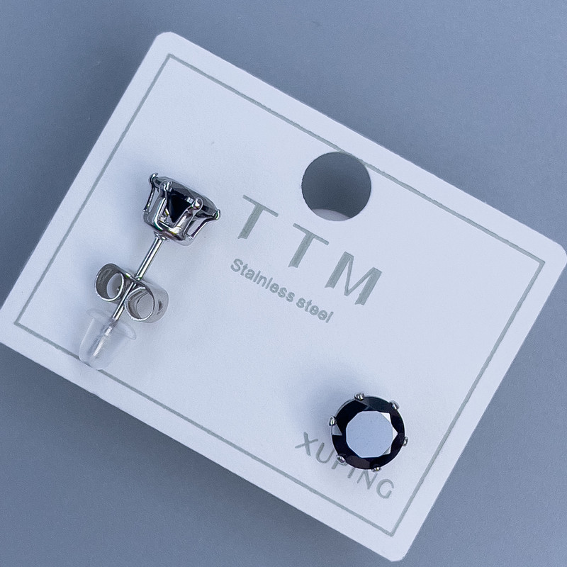 Xuping rhodium-plated stud earrings with black stone 6mm ±