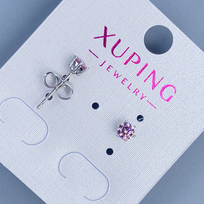 Xuping stud earrings with pink gemstone 4mm ± rhodium