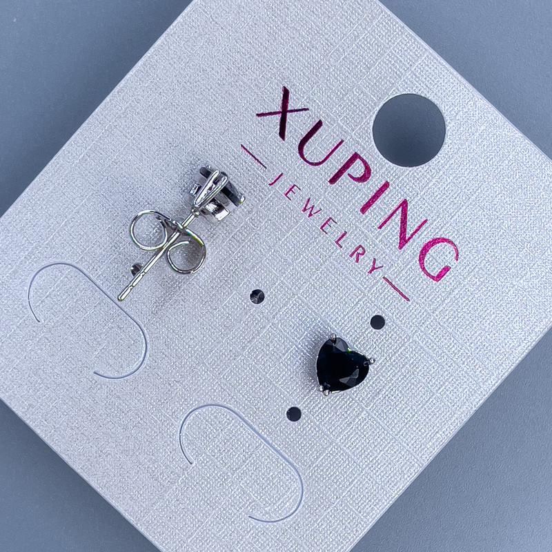 Xuping Heart with Black Stone 5mm+ Rhodium-Plated Stud Earrings