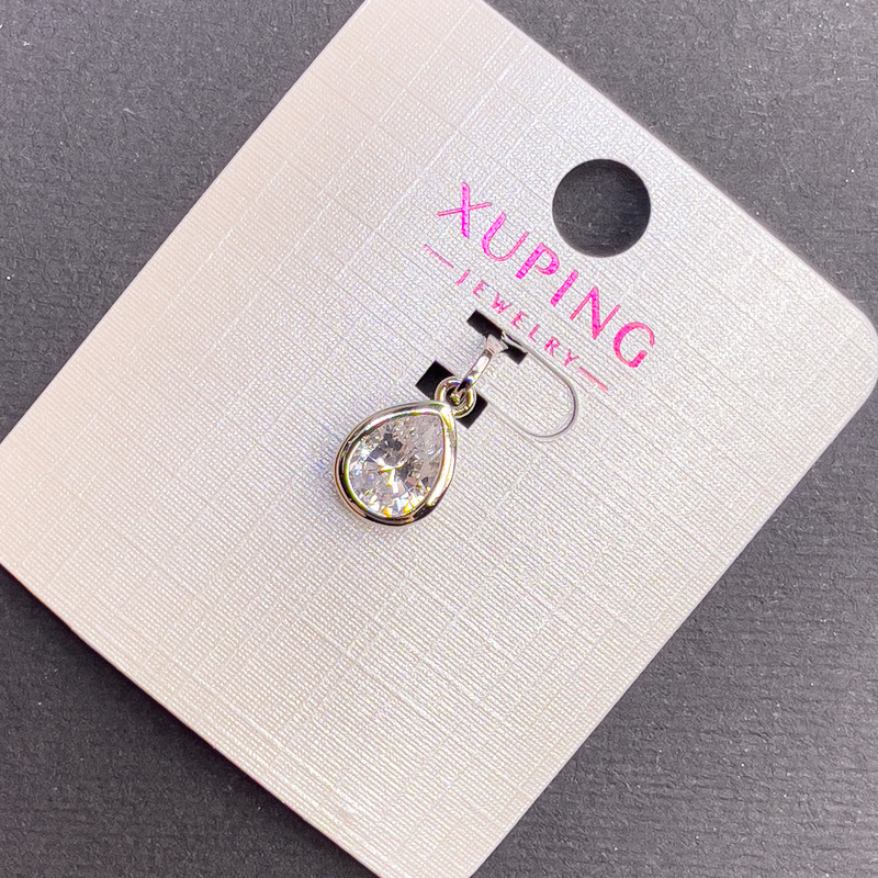 Xuping Pendant with White Crystal, 8 mm diameter, 16 mm length, rhodium-plated