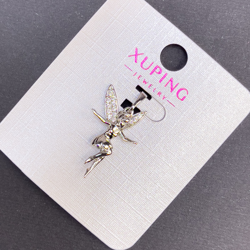 Pendant Xuping "Fairy" with white crystals, diameter 14 mm, length 27 mm, rhodium