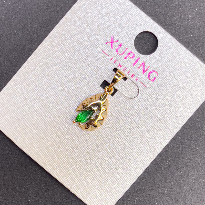 Xuping Pendant with Green Crystal, 8mm Diameter, 20mm Length, 18K Plating