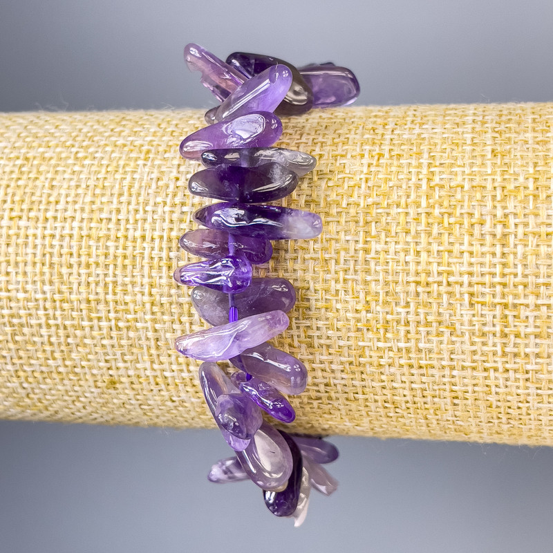 Amethyst Chip Bracelet, 18x6mm and 11x3mm beads, 18cm length, stretch