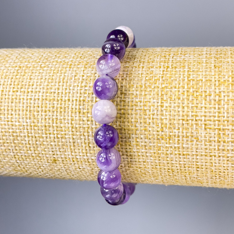 Amethyst Bracelet with Smooth Beads, 8 mm diameter, 18 cm length, Stretch