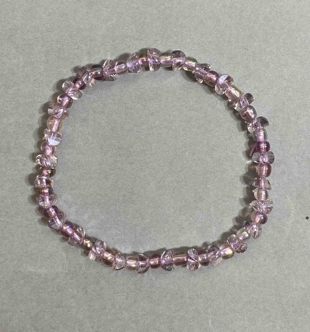 Crystal Bracelet in Swarovski Style, Purple Smooth Bead and Faceted Bead, 18 cm Stretch