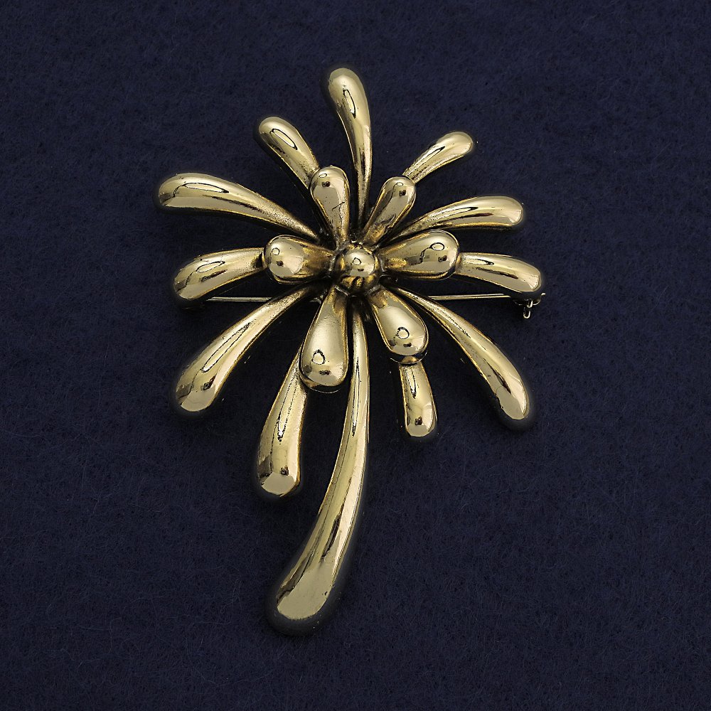 Brooch Chrysanthemum Flower golden metal 55x81mm+