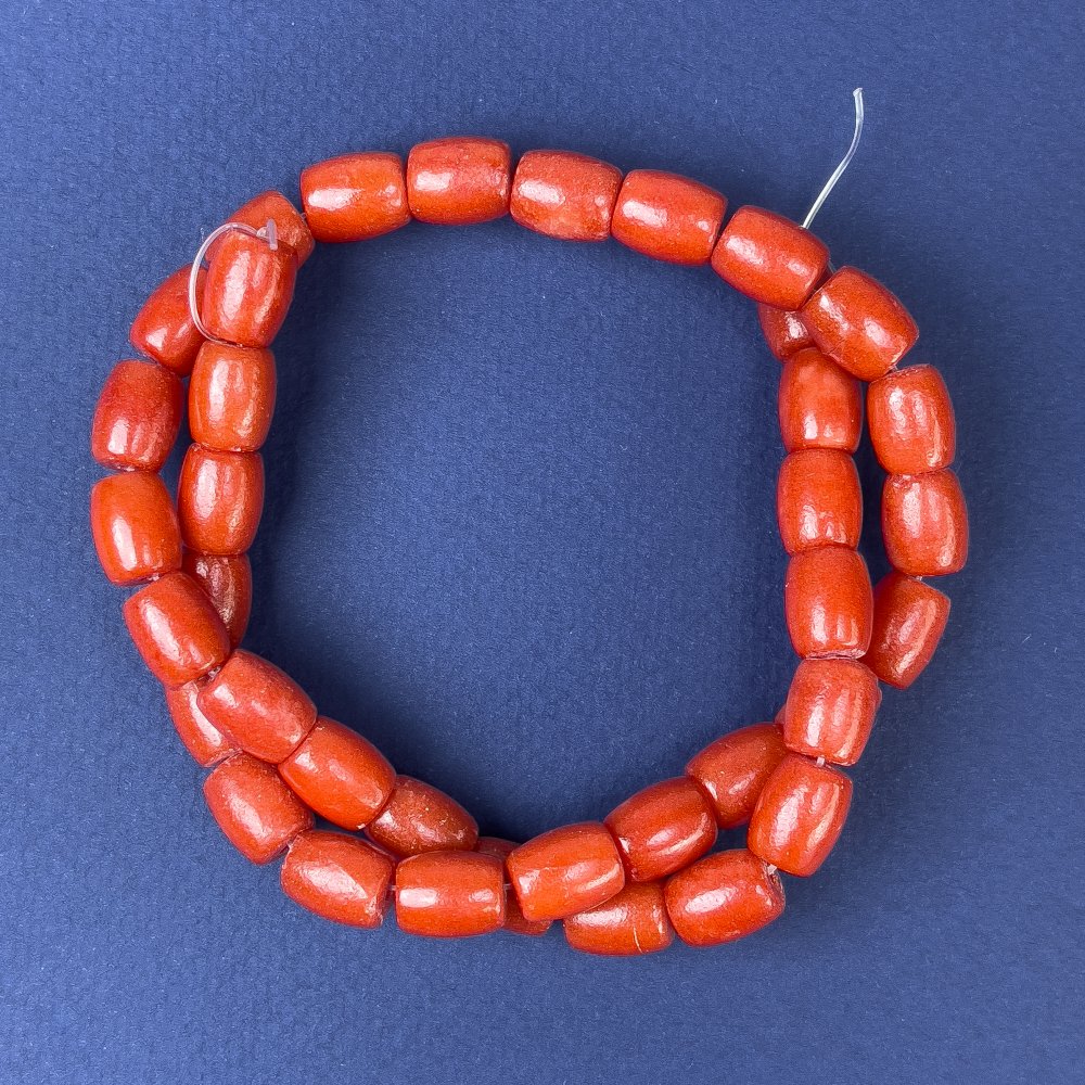Coral Beads Orange Barrel, 10×8 mm, on beading thread, length 39 cm ±