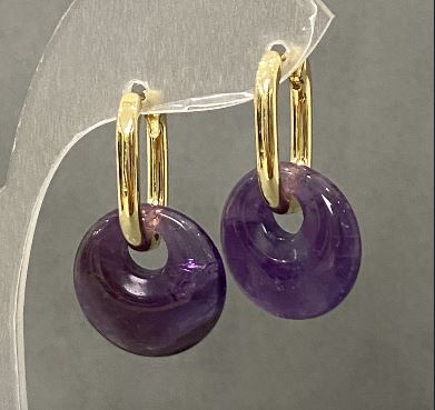 Amethyst Earrings, diameter 15mm ±, length 27mm ±