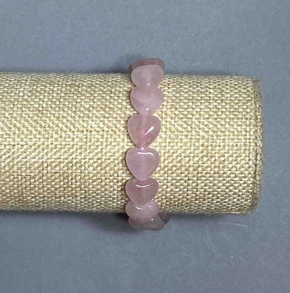 Pink Quartz Heart-Shaped Bracelet, 12x12 mm beads, 18 cm long, stretch