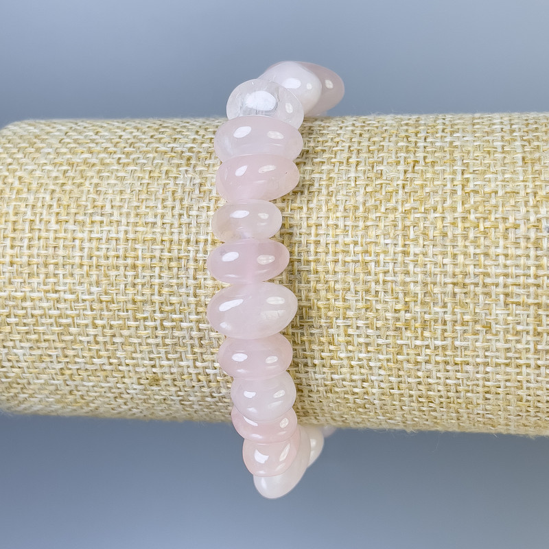 Rose Quartz Faceted Bead Bracelet, bead diameter 10-12x8 mm, length 18 cm, stretch