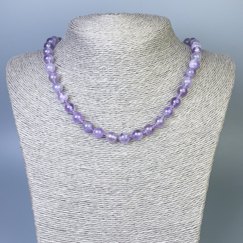Amethyst Necklace with Smooth Beads, 8 mm diameter, 45 cm length, with clasp