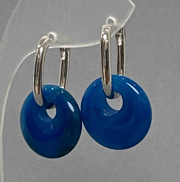 Agate Donut Earrings with Ring-Shaped Stud, 18 mm Diameter, 31 mm Length