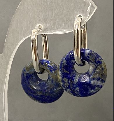 Azurite 'Donut' Earrings, diameter 18mm±, length 31mm±