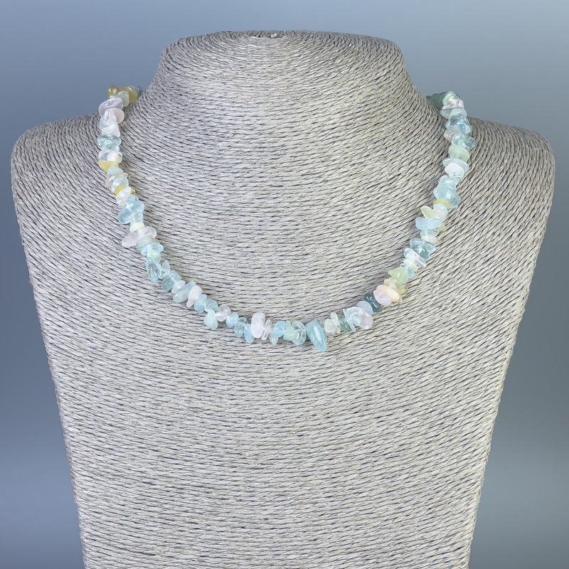 Morganite Bead Necklace, bead diameter 4–12×2–4 mm, length 45 cm ± with clasp