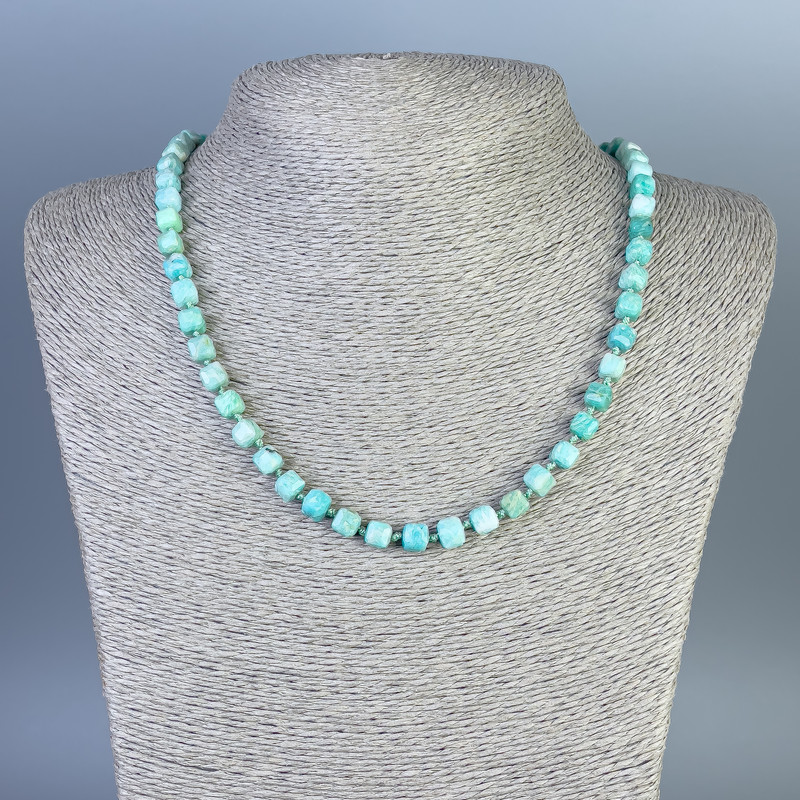 Amazonite Bead Necklace, Faceted Cube Beads, 6x6mm, 50 cm Length, with Clasp