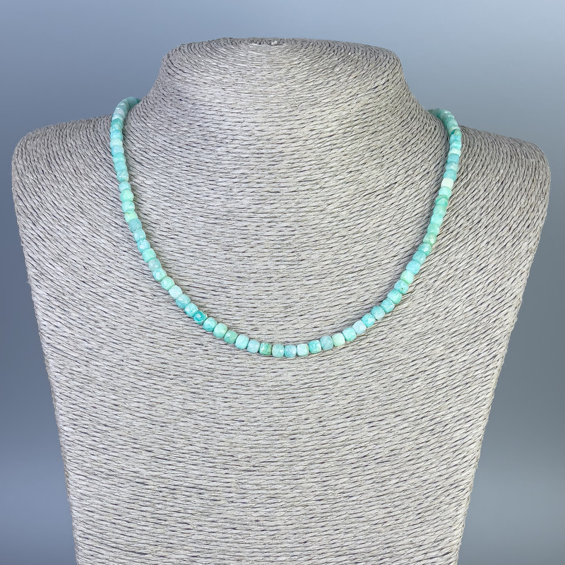 Amazonite necklace with faceted cubes, about 4x4 mm, length about 45 cm, with a clasp