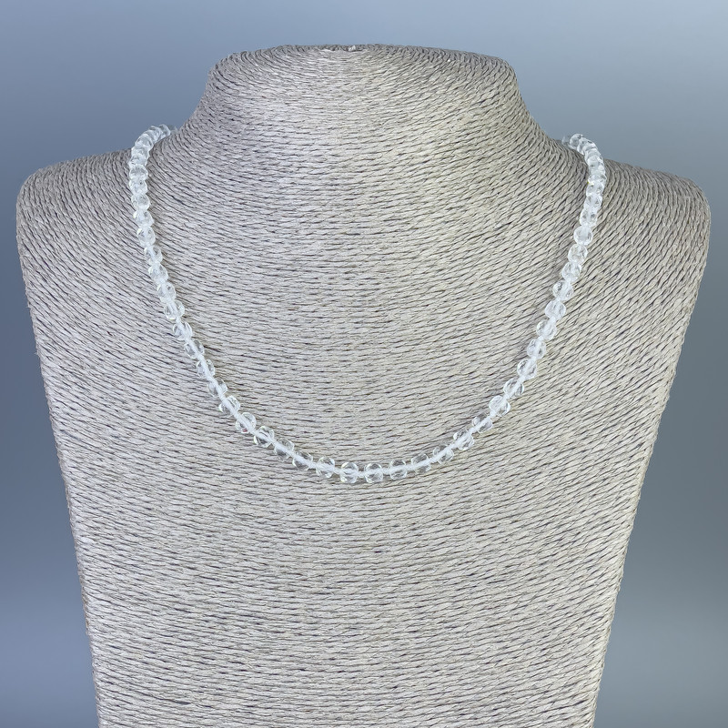 Beaded Necklace of Rock Crystal, Faceted Cubes 4.5×4.5 mm, Length 50 cm with Clasp
