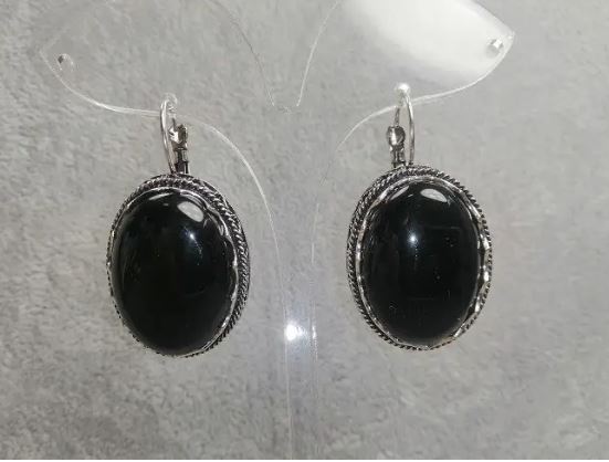 Agate earrings in serrated bezel, 42×23 mm
