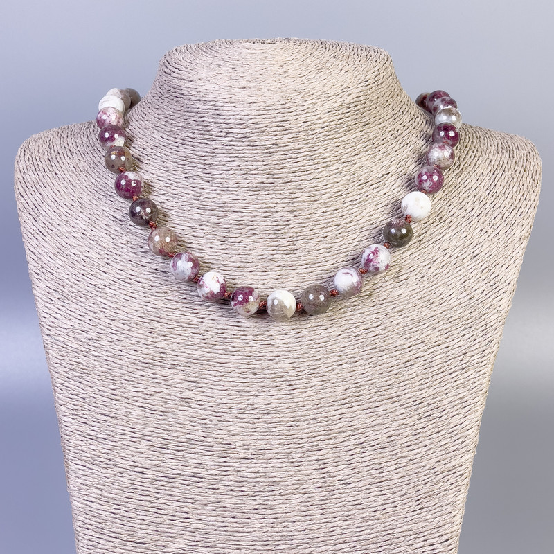 Tourmaline Necklace with Smooth Beads, 10 mm Diameter, 45 cm Length, with Clasp
