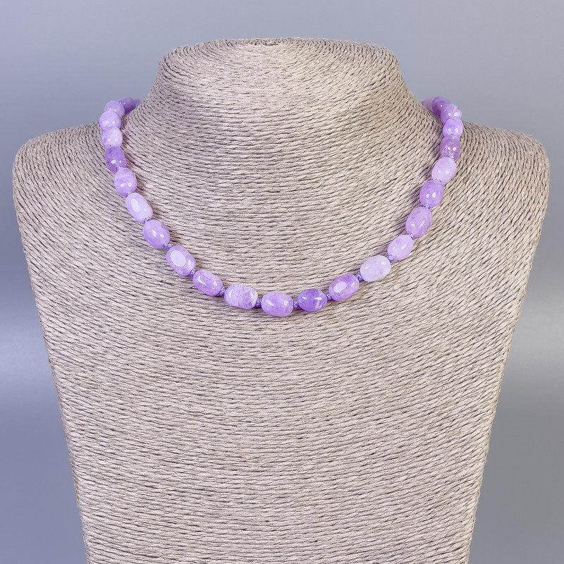 Necklace Lavender Amethyst, Faceted Beads, diameter 11x7 mm, length 45 cm, with clasp