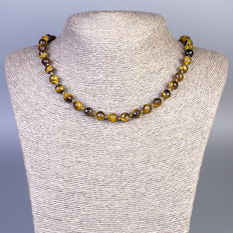 Tiger's Eye Necklace with a faceted bead, 8 mm diameter, 50 cm length ± with clasp