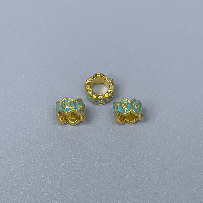 Bead Cloisonné Rondelle, Green Enamel, diameter 5.5×3.5 mm, hole diameter 3.5 mm, gold-tone metal, 1 pc