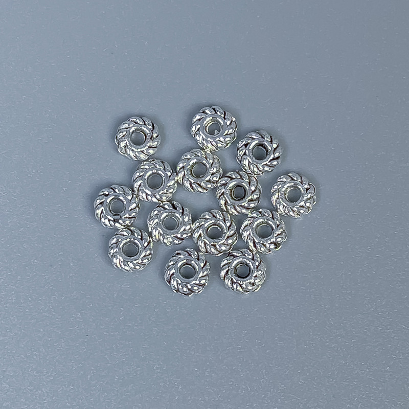 Bead-insert findings, silver-colored metal, 4x1 mm diameter with approx. 1 mm hole, packaging 22 pcs