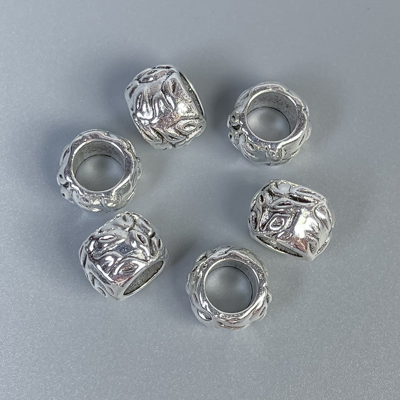 Bead-insert findings, silver metal color, 10×8 mm with hole approx. 6 mm, packaging 20 g (~10 pcs)