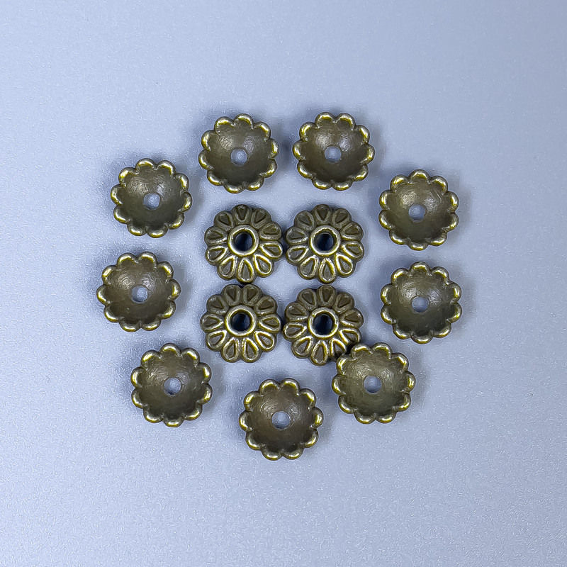 Bronze-Colored Bead End Caps, 8x1 mm, hole diameter 1.5 mm, packaging approx. 32 pcs