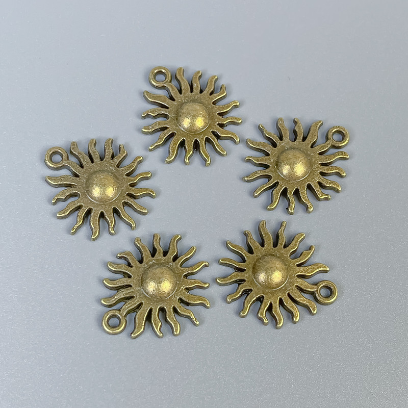 Sun Pendant Findings, Bronze-Colored Metal, Size 17x15x2.5 mm, Hole Diameter 1 mm, Packaging 14 pcs