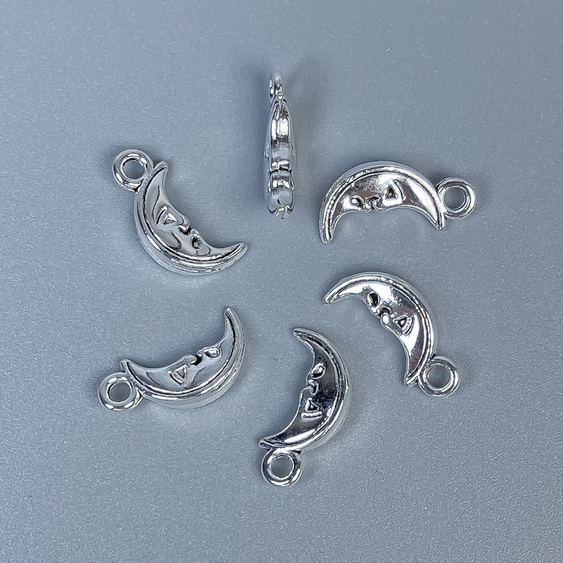 Moon Pendant findings in silver-colored metal, dimensions 13×6×3 mm with a 1.5 mm hole, packaging 20 g (~40 pcs)