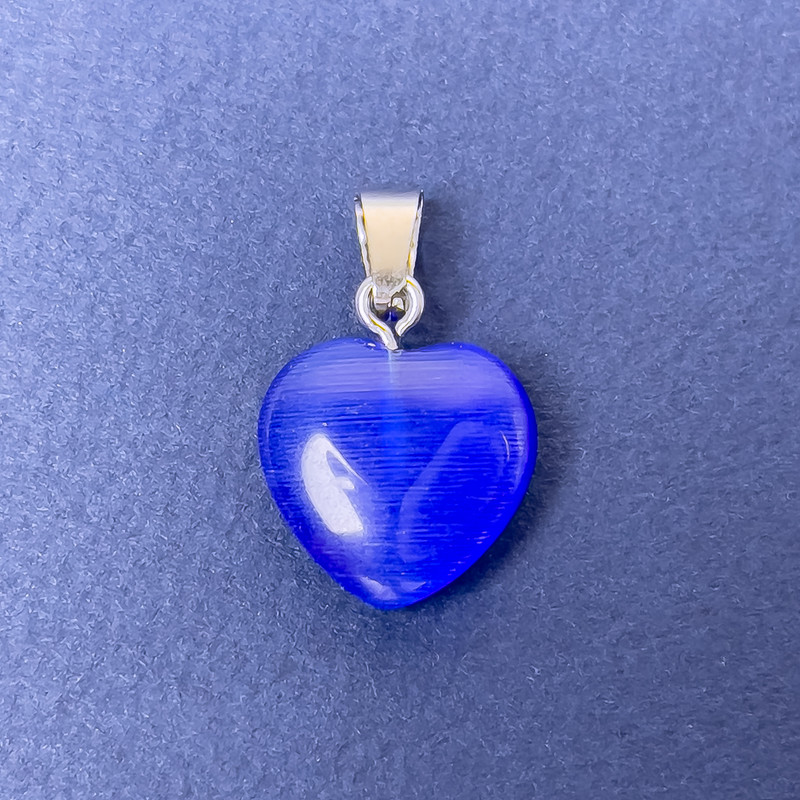 Heart Pendant, Natural Stone Blue Cat's Eye, 16x16x6x25 mm +