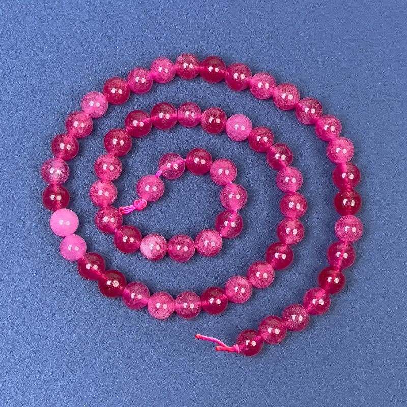Tourmaline Beads on Thread, Smooth Spheres, 6.5 mm Diameter, 38 cm Length