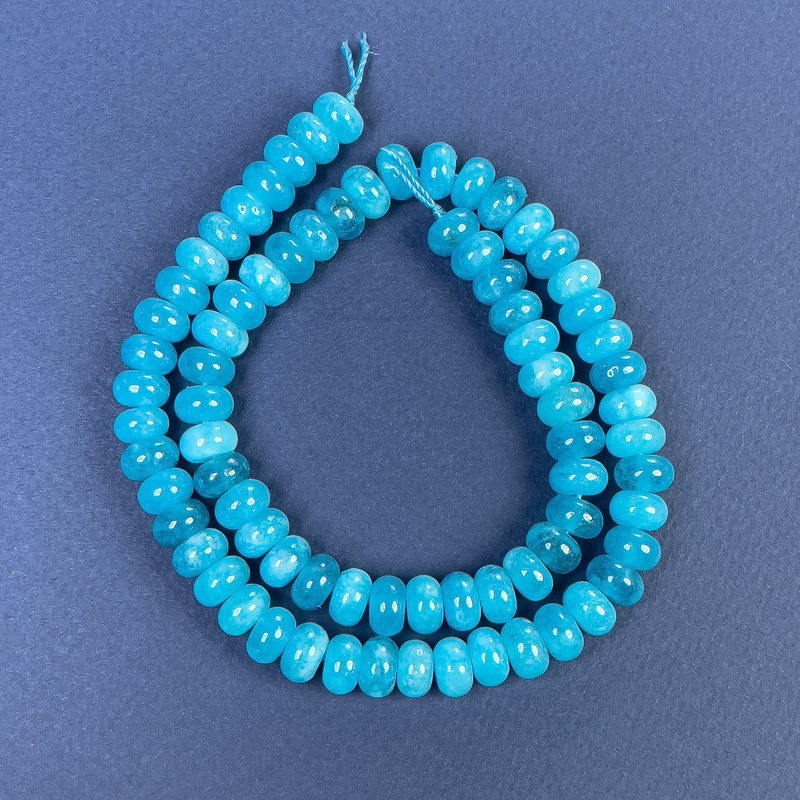 Aquamarine Rondelle Beads 8x5mm on Thread, Length 38cm+