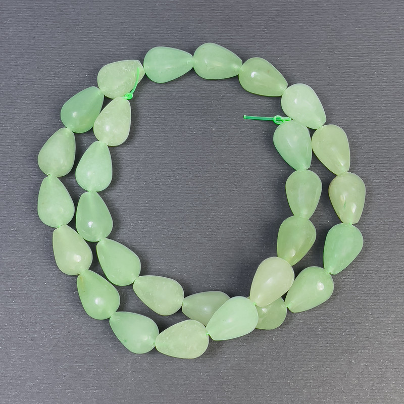 Jade Beads, Natural Stone, Drop Shape, 15x10 mm diameter, 1 mm hole, 40 cm length