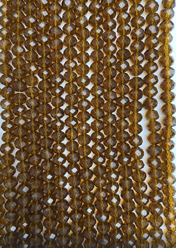 Brown Transparent Czech Crystal Beads on Fishing Line, 8x6mm Faceted Rondelle, Length 40cm +