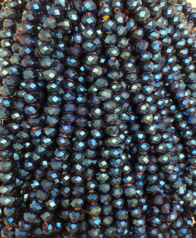 Blue Czech Crystal Beads with Plating, Faceted Rondel, Diameter 8x6mm + -, Length 40cm +