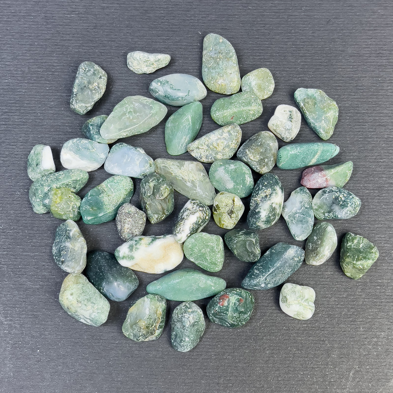 Natural Moss Agate Undrilled Faceted Chips, 9–17×5–9 mm (+/-) (per 100 g +/-)