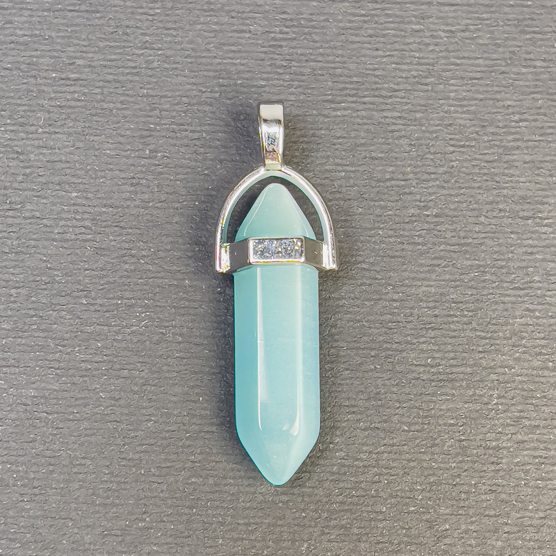 Cat's Eye Azure Hexagonal Crystal Pendant 8x31x41mm+